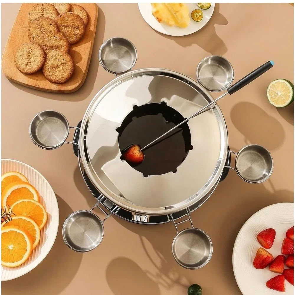 Gadamerlum Electric Fondue Pot Set 2L 1300W Black Cheese Chocolate 8 Forks Party